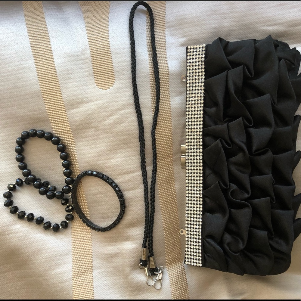 Black Dollhouse Pouch with Three Beaded Bracelets